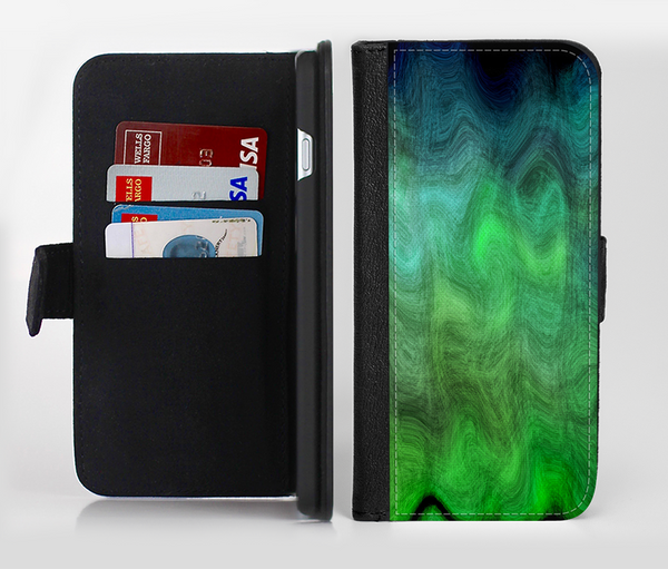 The Vivid Green Sagging Painted Surface Ink-Fuzed Leather Folding Wallet Credit-Card Case for the Apple iPhone 6/6s, 6/6s Plus, 5/5s and 5c