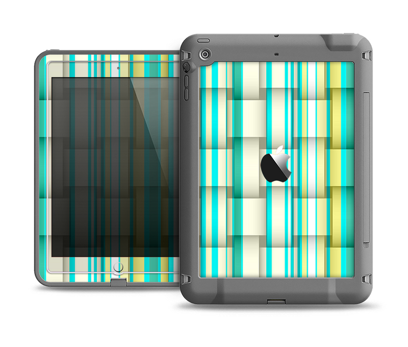 The Vivid Green and Yellow Woven Pattern Apple iPad Air LifeProof Fre Case Skin Set