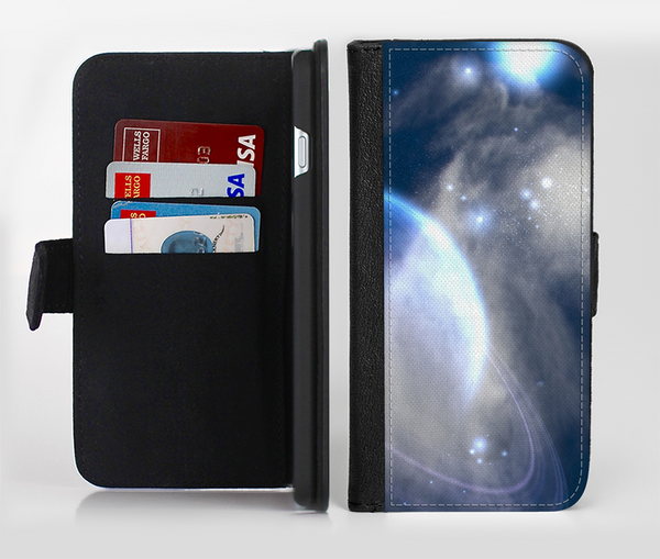 The Vivid Lighted Halo Planet Ink-Fuzed Leather Folding Wallet Credit-Card Case for the Apple iPhone 6/6s, 6/6s Plus, 5/5s and 5c