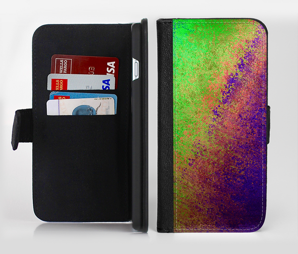 The Vivid Neon Colored Texture Ink-Fuzed Leather Folding Wallet Credit-Card Case for the Apple iPhone 6/6s, 6/6s Plus, 5/5s and 5c