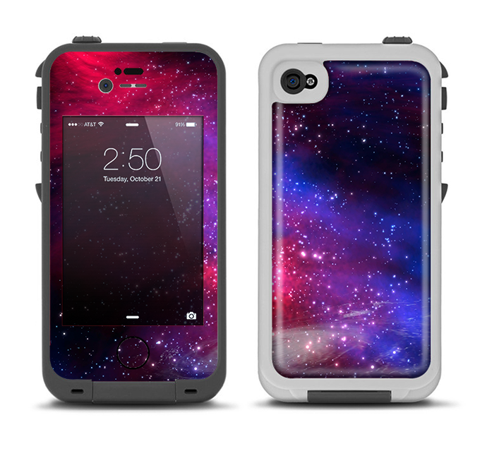 The Vivid Pink Galaxy Lights Apple iPhone 4-4s LifeProof Fre Case Skin Set