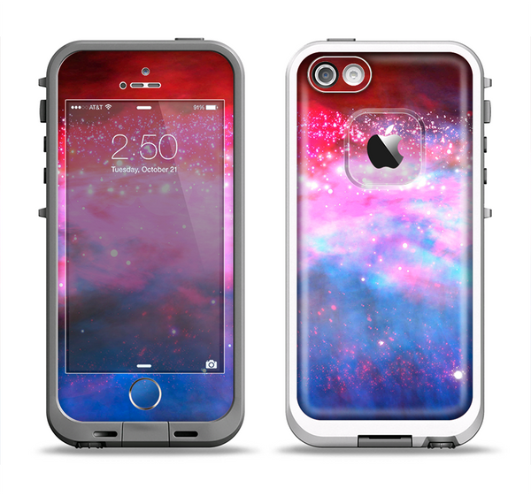 The Vivid Pink and Blue Space Apple iPhone 5-5s LifeProof Fre Case Skin Set
