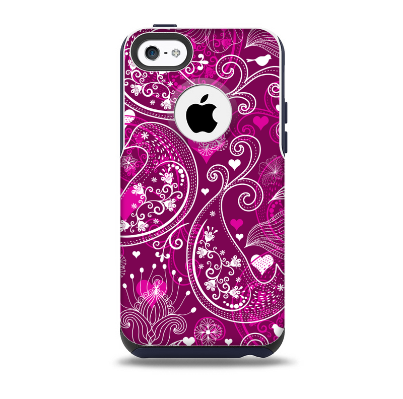 The Vivid Pink and White Paisley Birds Skin for the iPhone 5c OtterBox Commuter Case