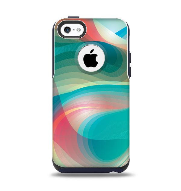 The Vivid Turquoise 3D Wave Pattern Apple iPhone 5c Otterbox Commuter Case Skin Set