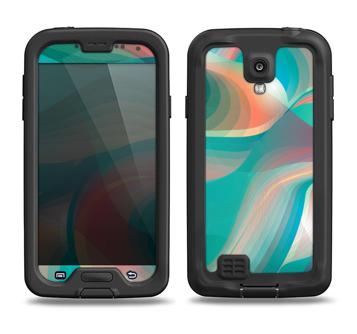 The Vivid Turquoise 3D Wave Pattern Samsung Galaxy S4 LifeProof Nuud Case Skin Set