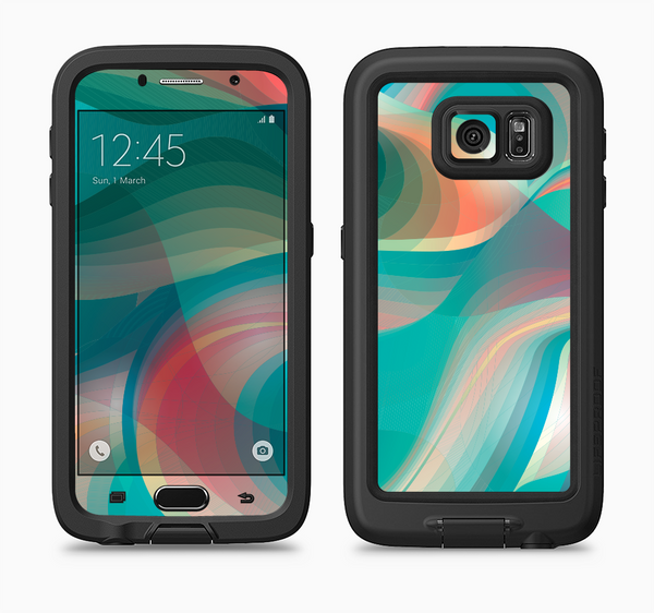 The Vivid Turquoise 3D Wave Pattern Full Body Samsung Galaxy S6 LifeProof Fre Case Skin Kit