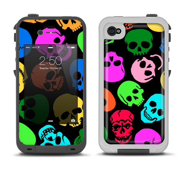 The Vivid Vector Neon Skulls Apple iPhone 4-4s LifeProof Fre Case Skin Set