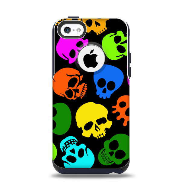The Vivid Vector Neon Skulls Apple iPhone 5c Otterbox Commuter Case Skin Set