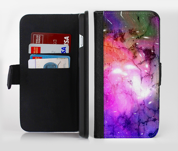 The Warped Neon Color-Splosion Ink-Fuzed Leather Folding Wallet Credit-Card Case for the Apple iPhone 6/6s, 6/6s Plus, 5/5s and 5c