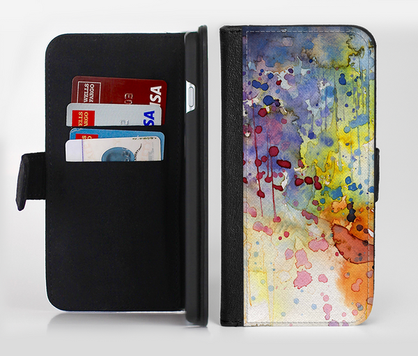 The WaterColor Grunge Setting Ink-Fuzed Leather Folding Wallet Credit-Card Case for the Apple iPhone 6/6s, 6/6s Plus, 5/5s and 5c