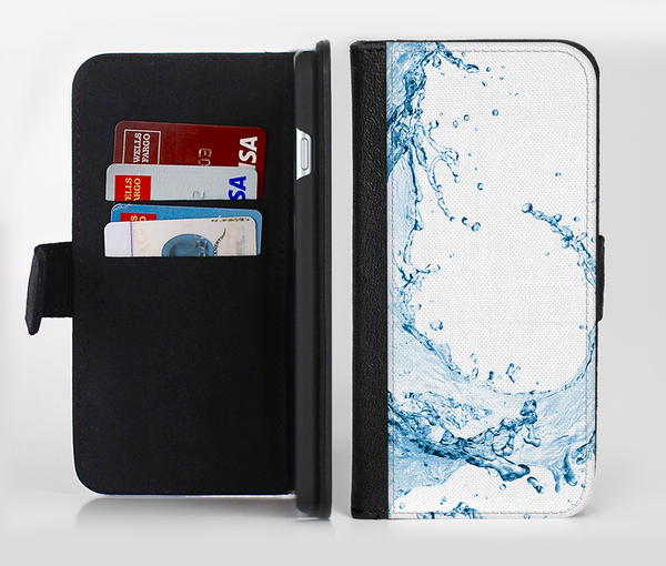The Water Splashing Wave Ink-Fuzed Leather Folding Wallet Credit-Card Case for the Apple iPhone 6/6s, 6/6s Plus, 5/5s and 5c