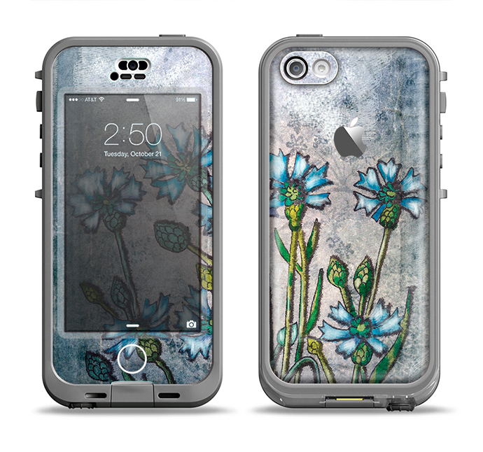 The Watercolor Blue Vintage Flowers Apple iPhone 5c LifeProof Nuud Case Skin Set