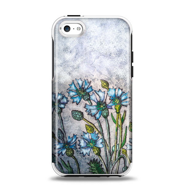 The Watercolor Blue Vintage Flowers Apple iPhone 5c Otterbox Symmetry Case Skin Set