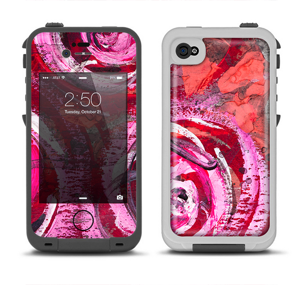 The Watercolor Bright Pink Floral Apple iPhone 4-4s LifeProof Fre Case Skin Set