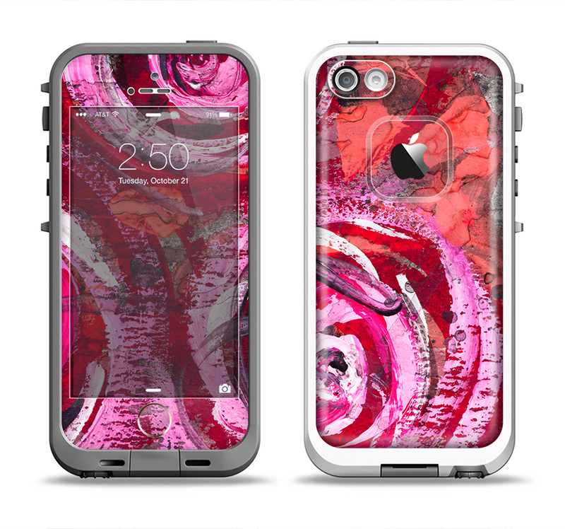 The Watercolor Bright Pink Floral Apple iPhone 5-5s LifeProof Fre Case Skin Set