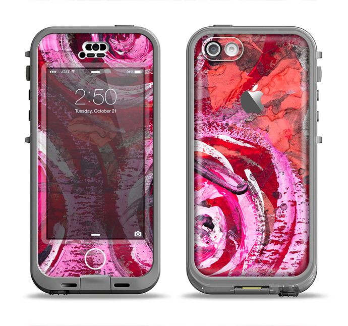 The Watercolor Bright Pink Floral Apple iPhone 5c LifeProof Nuud Case Skin Set