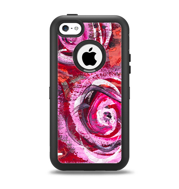 The Watercolor Bright Pink Floral Apple iPhone 5c Otterbox Defender Case Skin Set