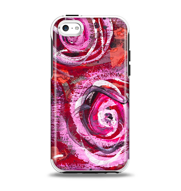 The Watercolor Bright Pink Floral Apple iPhone 5c Otterbox Symmetry Case Skin Set