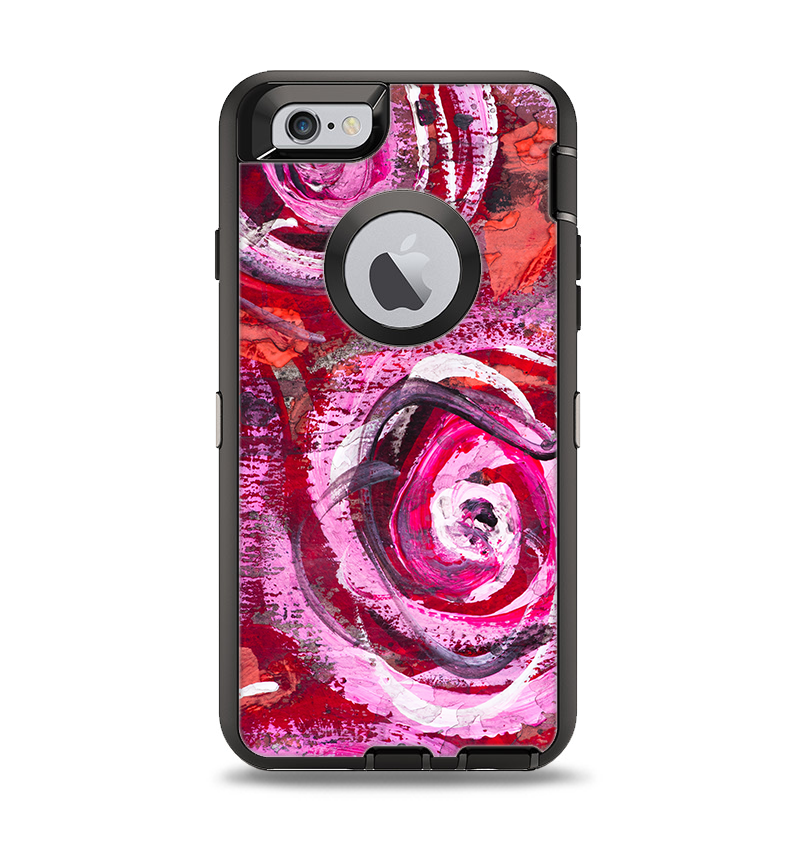The Watercolor Bright Pink Floral Apple iPhone 6 Otterbox Defender Case Skin Set