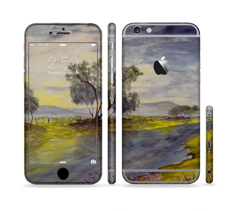 The Watercolor River Scenery Sectioned Skin Series for the Apple iPhone 6 Plus
