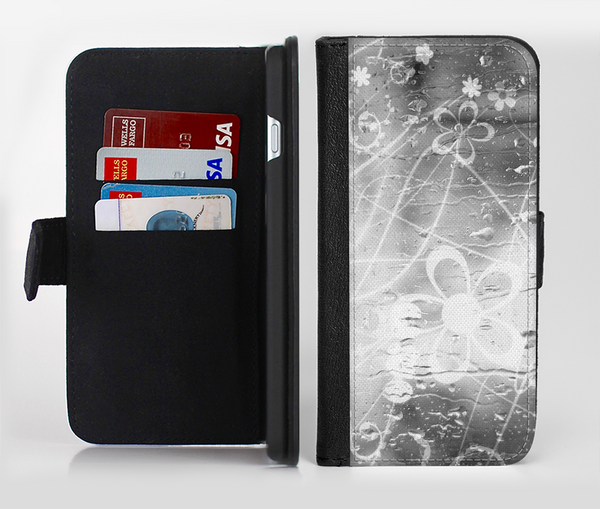 The Watered Floral Glass Ink-Fuzed Leather Folding Wallet Credit-Card Case for the Apple iPhone 6/6s, 6/6s Plus, 5/5s and 5c