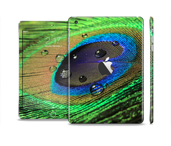 The Watered Neon Peacock Feather Full Body Skin Set for the Apple iPad Mini 2
