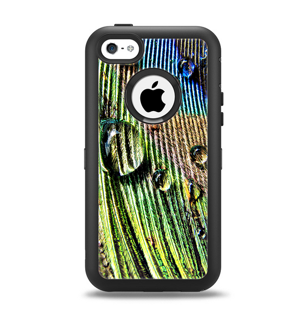 The Watered Peacock Detail Apple iPhone 5c Otterbox Defender Case Skin Set