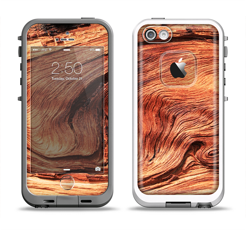 The Wavy Bright Wood Knot Apple iPhone 5-5s LifeProof Fre Case Skin Set