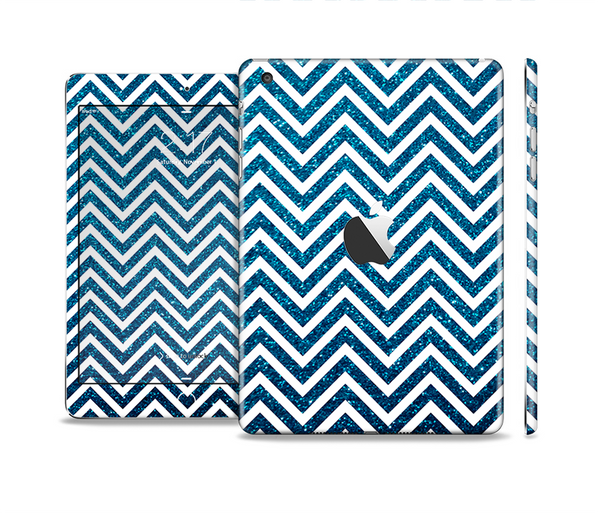 The White & Blue Glitter Print Sharp Chevron Skin Set for the Apple iPad Mini 4