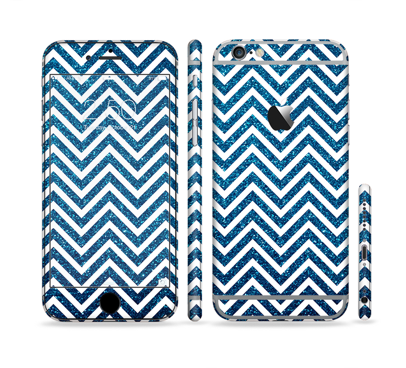 The White & Blue Glitter Print Sharp Chevron Sectioned Skin Series for the Apple iPhone 6 Plus