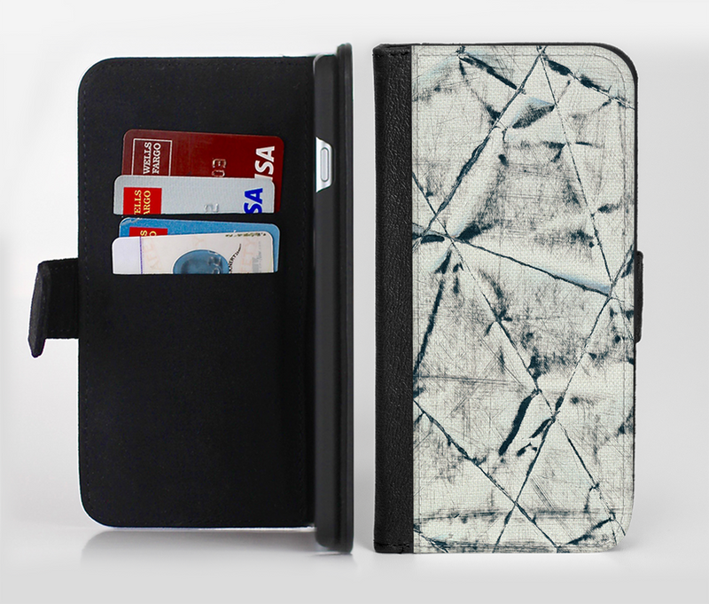 The White Cracked Woven Texture Ink-Fuzed Leather Folding Wallet Credit-Card Case for the Apple iPhone 6/6s, 6/6s Plus, 5/5s and 5c