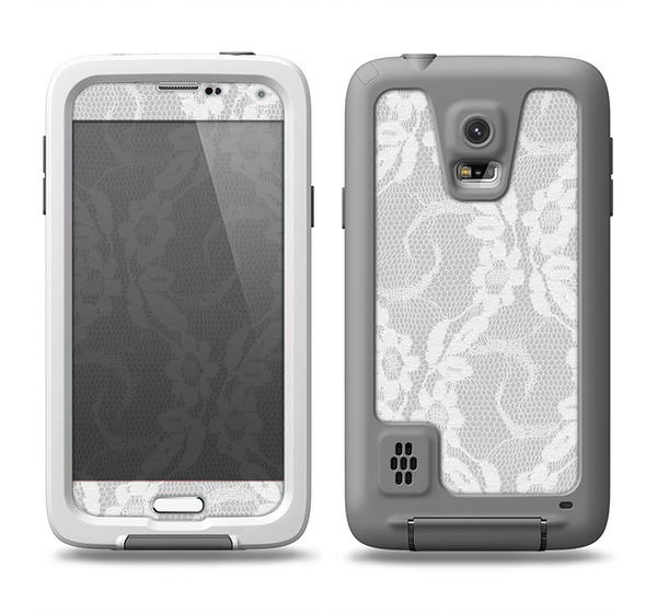 The White Floral Lace Samsung Galaxy S5 LifeProof Fre Case Skin Set