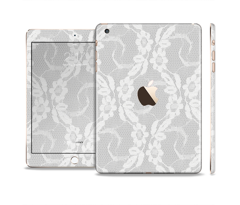 The White Floral Lace Full Body Skin Set for the Apple iPad Mini 3