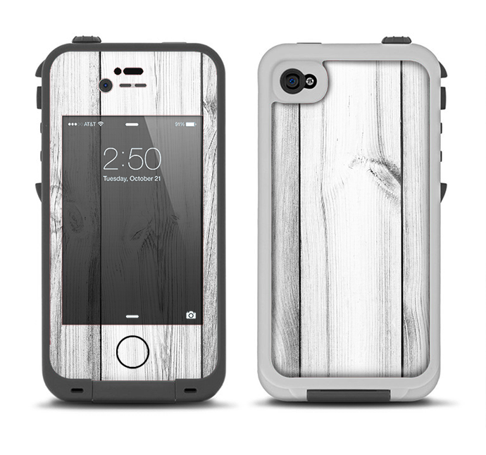 The White & Gray Wood Planks Apple iPhone 4-4s LifeProof Fre Case Skin Set