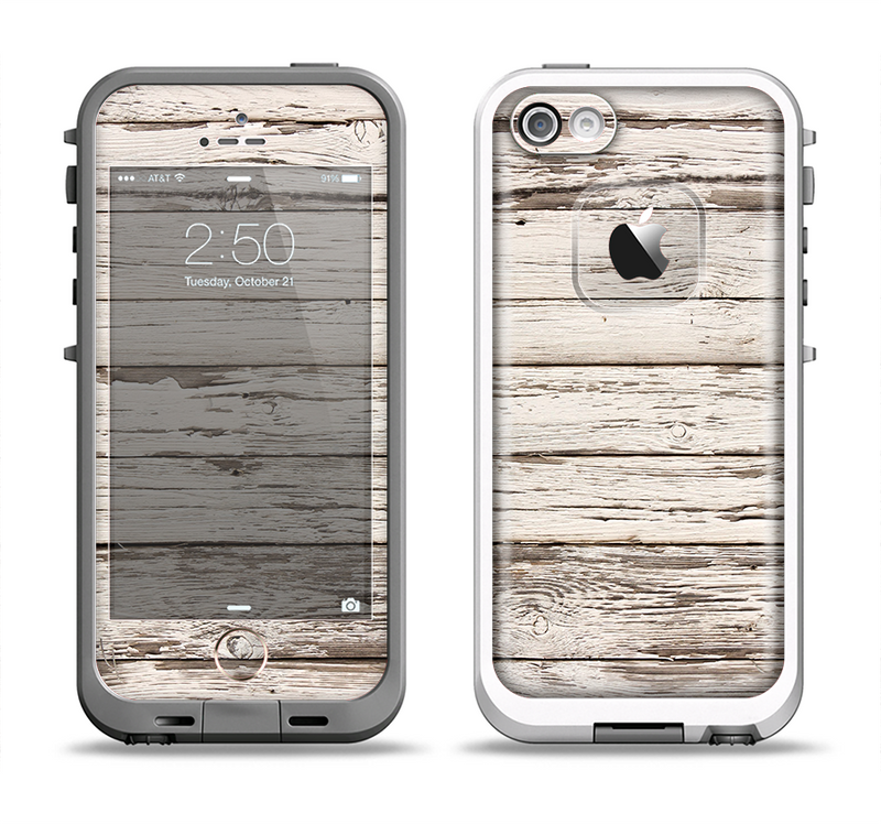 The White Painted Aged Wood Planks Apple iPhone 5-5s LifeProof Fre Case Skin Set