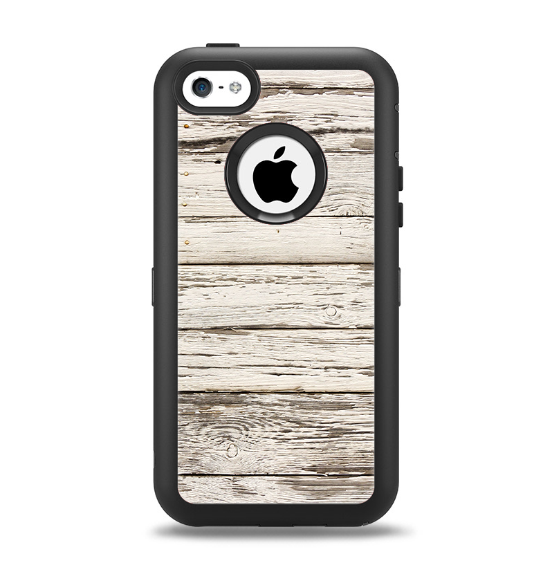 The White Painted Aged Wood Planks Apple iPhone 5c Otterbox Defender Case Skin Set