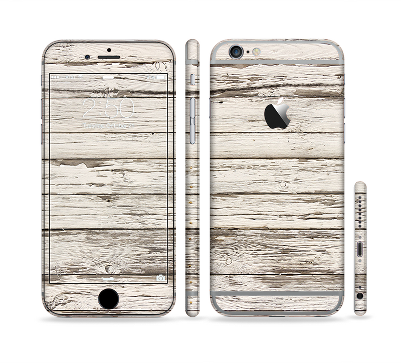 The White Painted Aged Wood Planks Sectioned Skin Series for the Apple iPhone 6