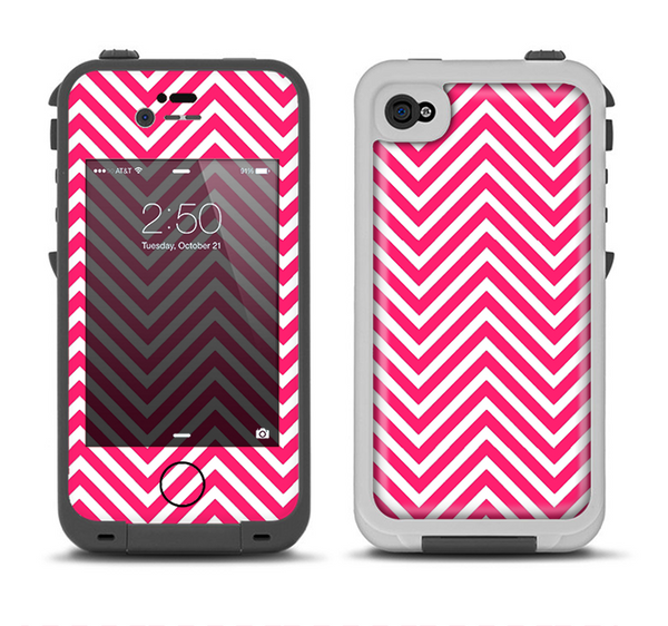 The White & Pink Sharp Chevron Pattern Apple iPhone 4-4s LifeProof Fre Case Skin Set