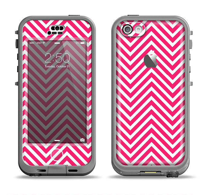 The White & Pink Sharp Chevron Pattern Apple iPhone 5c LifeProof Nuud Case Skin Set