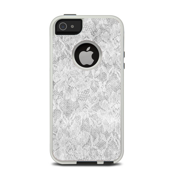 The White Textured Lace Apple iPhone 5-5s Otterbox Commuter Case Skin Set