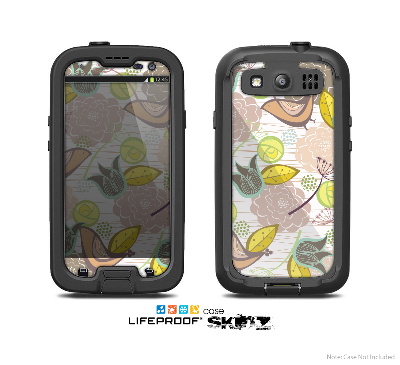 The White & Vintage Tan & Gold Vector Birds with Flowers Skin For The Samsung Galaxy S3 LifeProof Case