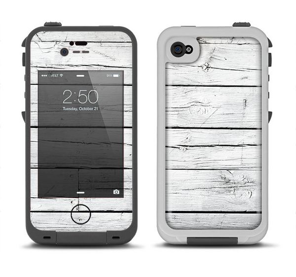 The White Wood Planks Apple iPhone 4-4s LifeProof Fre Case Skin Set