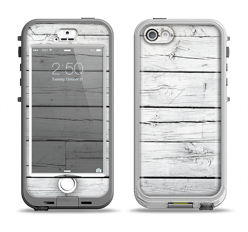 The White Wood Planks Apple iPhone 5-5s LifeProof Nuud Case Skin Set