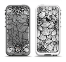 The White and Black Flower Illustration Apple iPhone 5-5s LifeProof Fre Case Skin Set