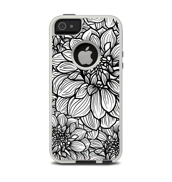 The White and Black Flower Illustration Apple iPhone 5-5s Otterbox Commuter Case Skin Set