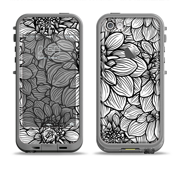 The White and Black Flower Illustration Apple iPhone 5c LifeProof Fre Case Skin Set