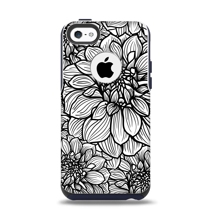 The White and Black Flower Illustration Apple iPhone 5c Otterbox Commuter Case Skin Set