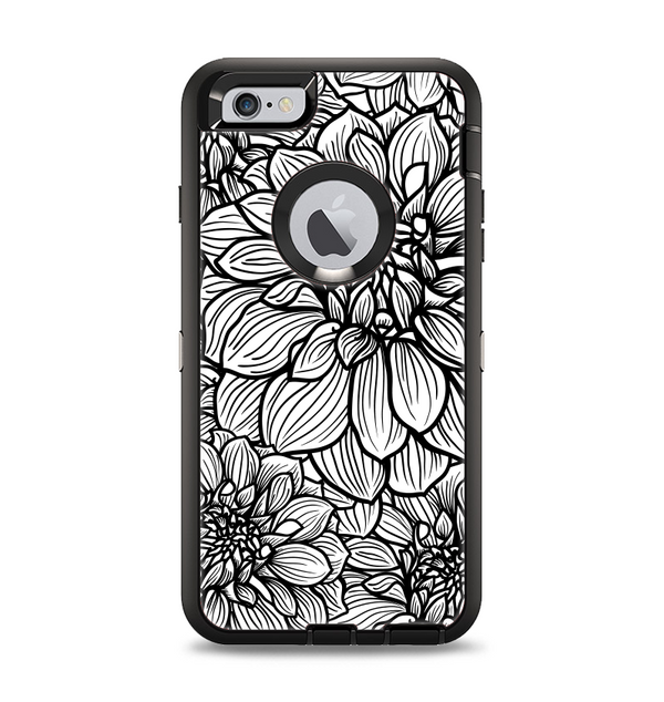 The White and Black Flower Illustration Apple iPhone 6 Plus Otterbox Defender Case Skin Set