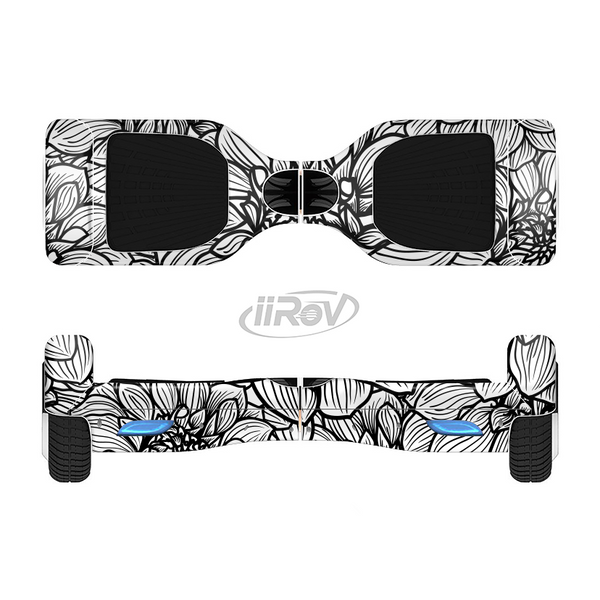 The White and Black Flower Illustration Full-Body Skin Set for the Smart Drifting SuperCharged iiRov HoverBoard