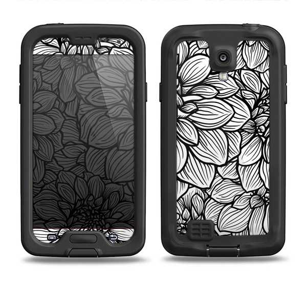 The White and Black Flower Illustration Samsung Galaxy S4 LifeProof Nuud Case Skin Set